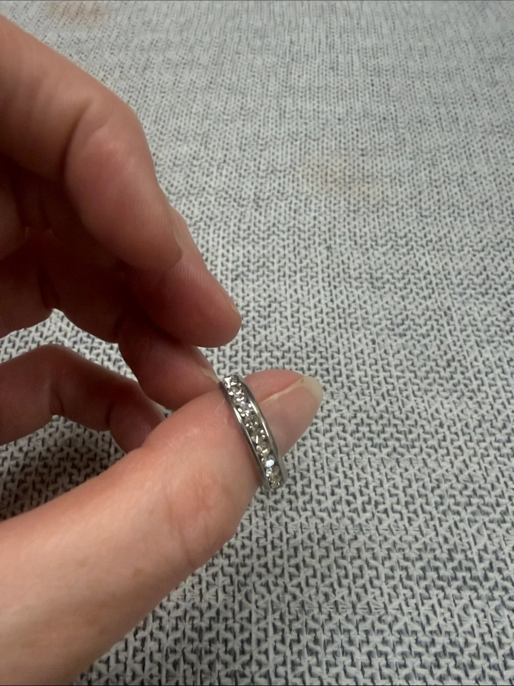 Silver Crystal Eternity Band Ring - Unbranded. Titanium metal.  Size 5.